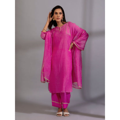 PANTS AND PAJAMAS Pink Chanderi Embroidered Dupatta