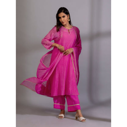 PANTS AND PAJAMAS Pink Chanderi Embroidered Dupatta