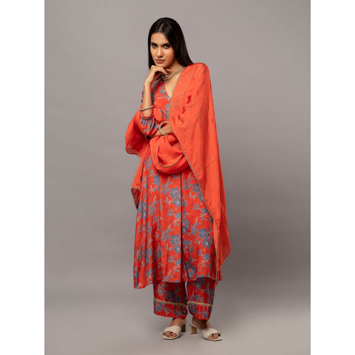 PANTS AND PAJAMAS Red Embroidered & Embellished Dupatta