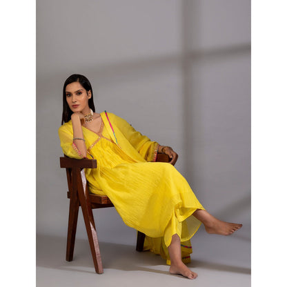 PANTS AND PAJAMAS Yellow Chanderi Embroidery Kurta