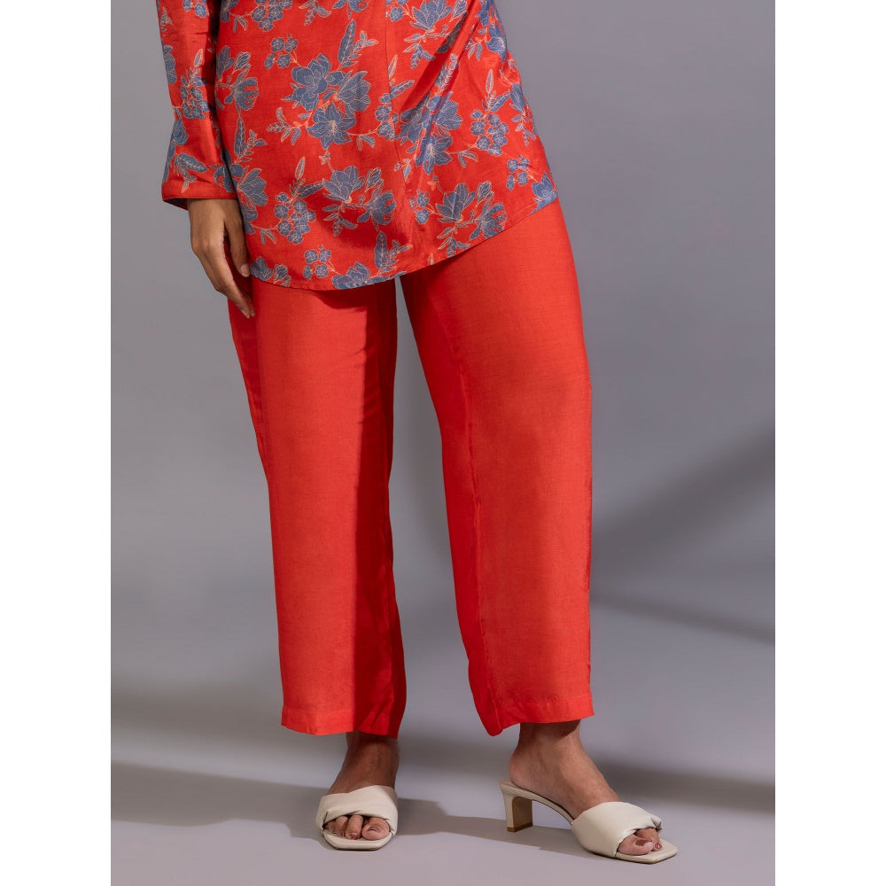PANTS AND PAJAMAS Red Solid Cotton Silk Pants