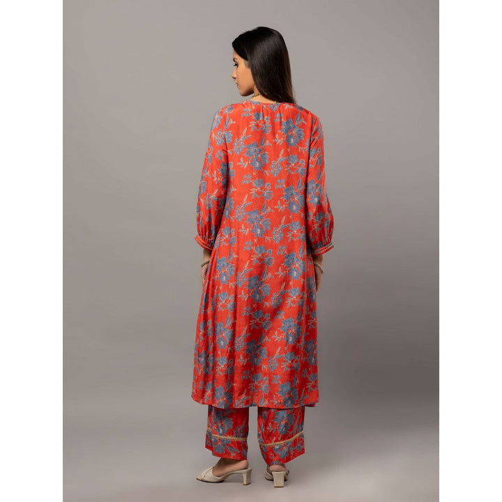PANTS AND PAJAMAS Red Cotton Silk Embellished Kurta