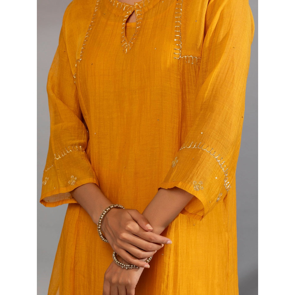PANTS AND PAJAMAS Mustard Chanderi Embroidered Kurta
