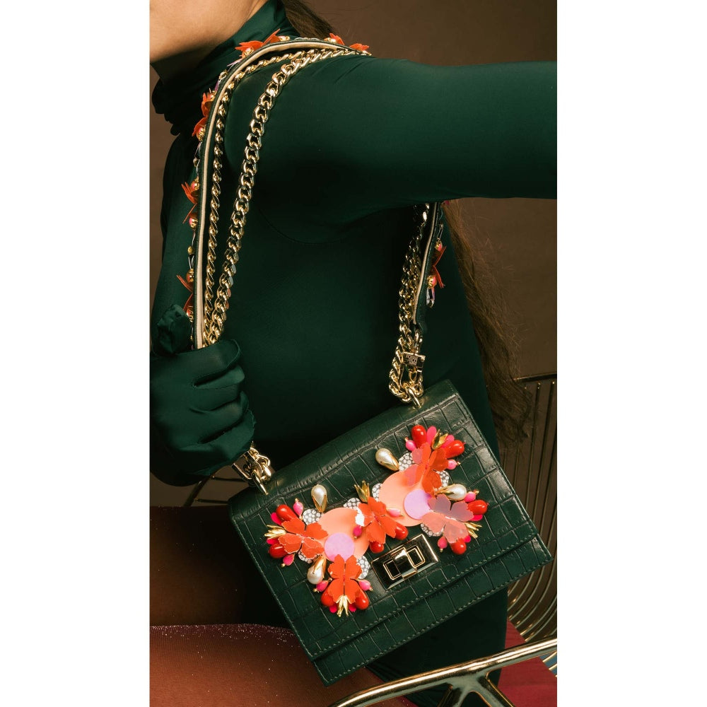 Papa Don't Preach by Shubhika Sacramento Green Embellished Crossbody Bag