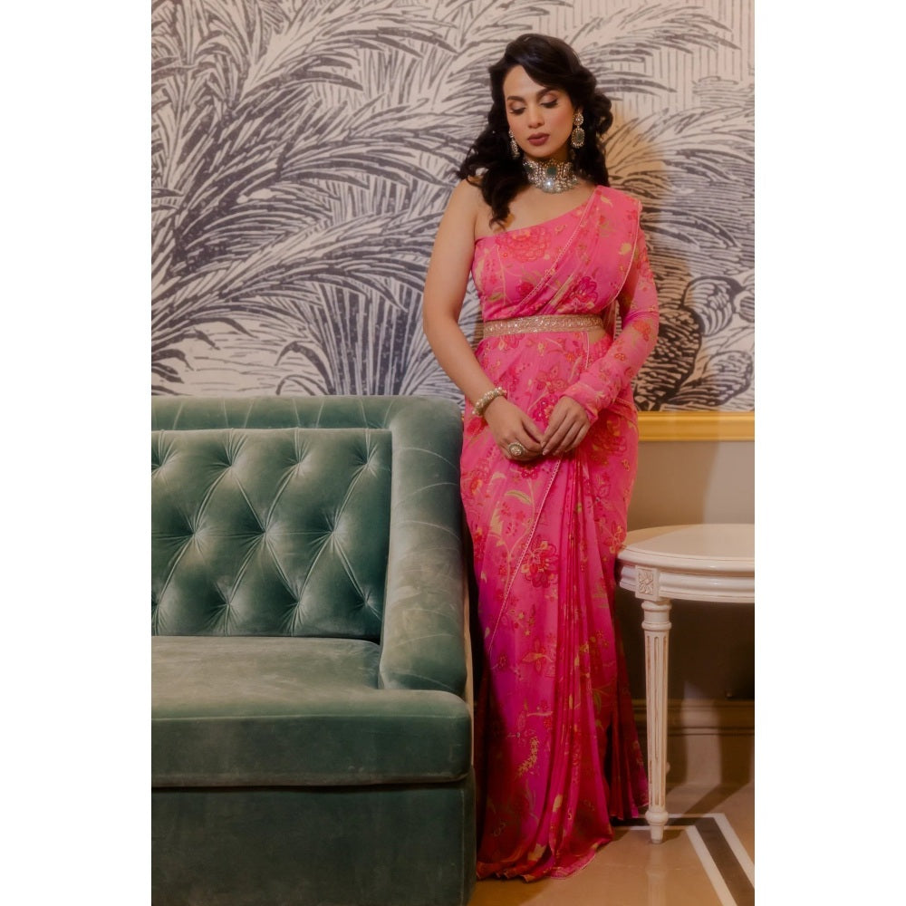 Paulmi Harsh Fuschia Pink Pre-Draped Stitched Saree with Stitched
