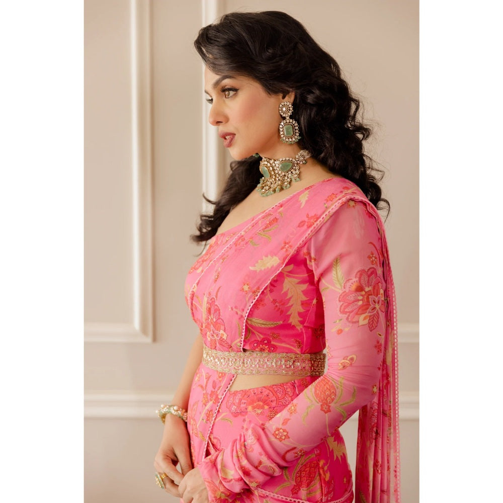 Paulmi Harsh Fuschia Pink Pre-Draped Stitched Saree with Stitched
