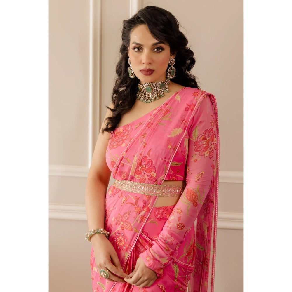 Paulmi Harsh Fuschia Pink Pre-Draped Stitched Saree with Stitched