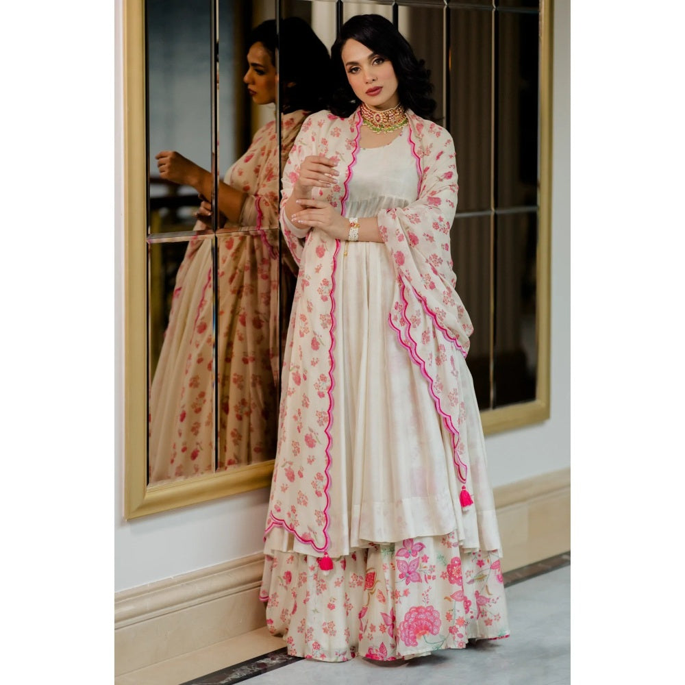 Paulmi Harsh Off White Anarkali with Skirt (Set of 3)