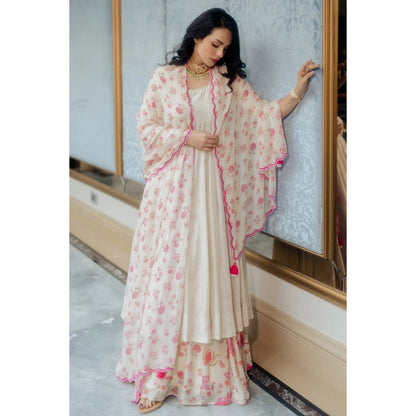 Paulmi Harsh Off White Anarkali with Skirt (Set of 3)