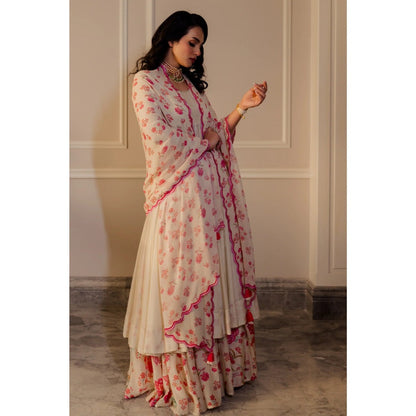 Paulmi Harsh Off White Anarkali with Skirt (Set of 3)