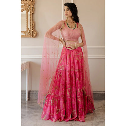 Paulmi Harsh Fuschia Pink Chintz Printed Lehenga Set (Set of 3)