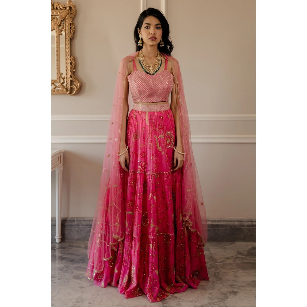Paulmi Harsh Fuschia Pink Chintz Printed Lehenga Set (Set of 3)