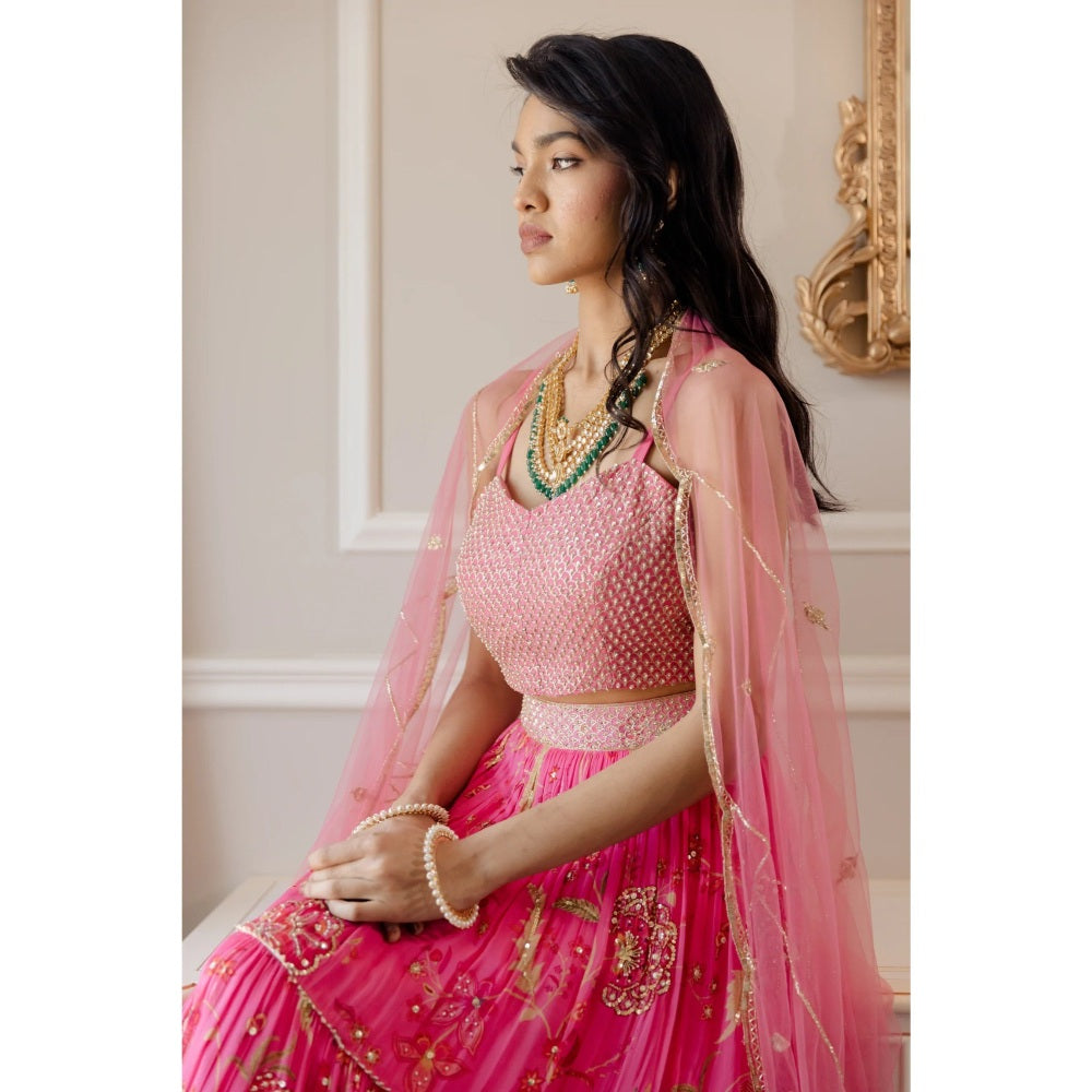 Paulmi Harsh Fuschia Pink Chintz Printed Lehenga Set (Set of 3)