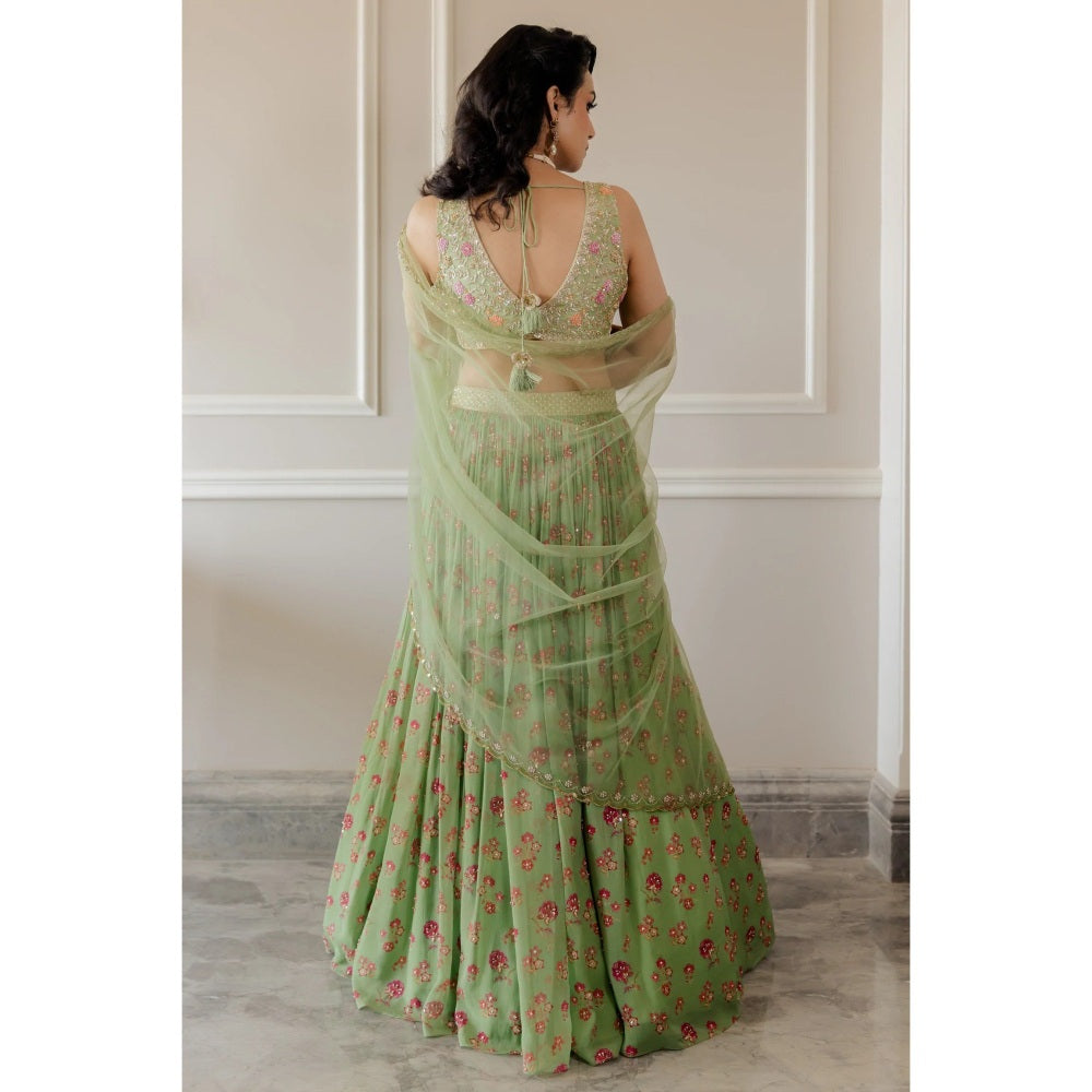 Paulmi Harsh Pista Green Chintz Lehenga Set (Set of 3)