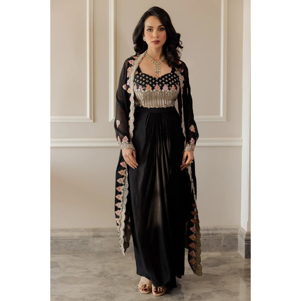 Paulmi Harsh Black Heavy Embroidered Skirt with Dupatta (Set of 3)
