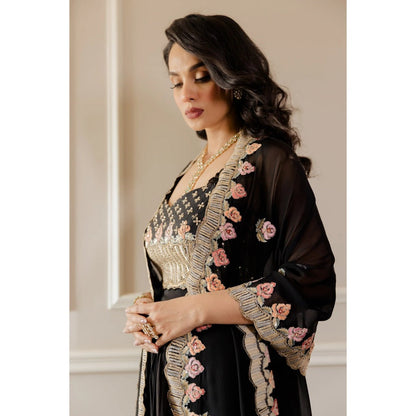 Paulmi Harsh Black Heavy Embroidered Skirt with Dupatta (Set of 3)