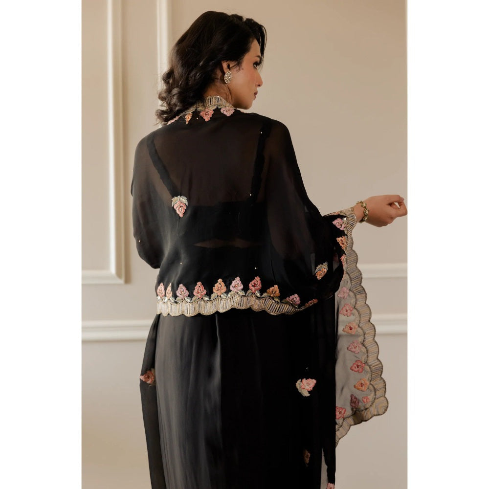 Paulmi Harsh Black Heavy Embroidered Skirt with Dupatta (Set of 3)