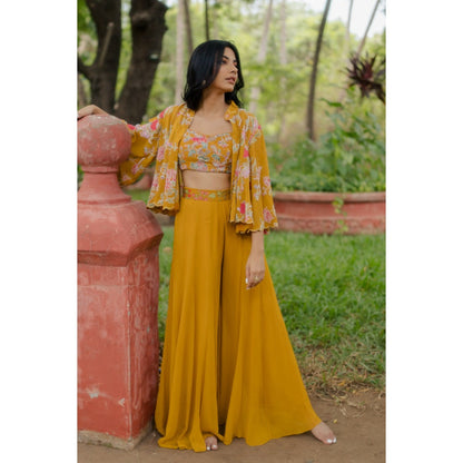 Paulmi & Harsh Floral and Anar Printed Ochre Yellow (Set of 4)