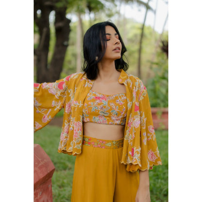 Paulmi & Harsh Floral and Anar Printed Ochre Yellow (Set of 4)