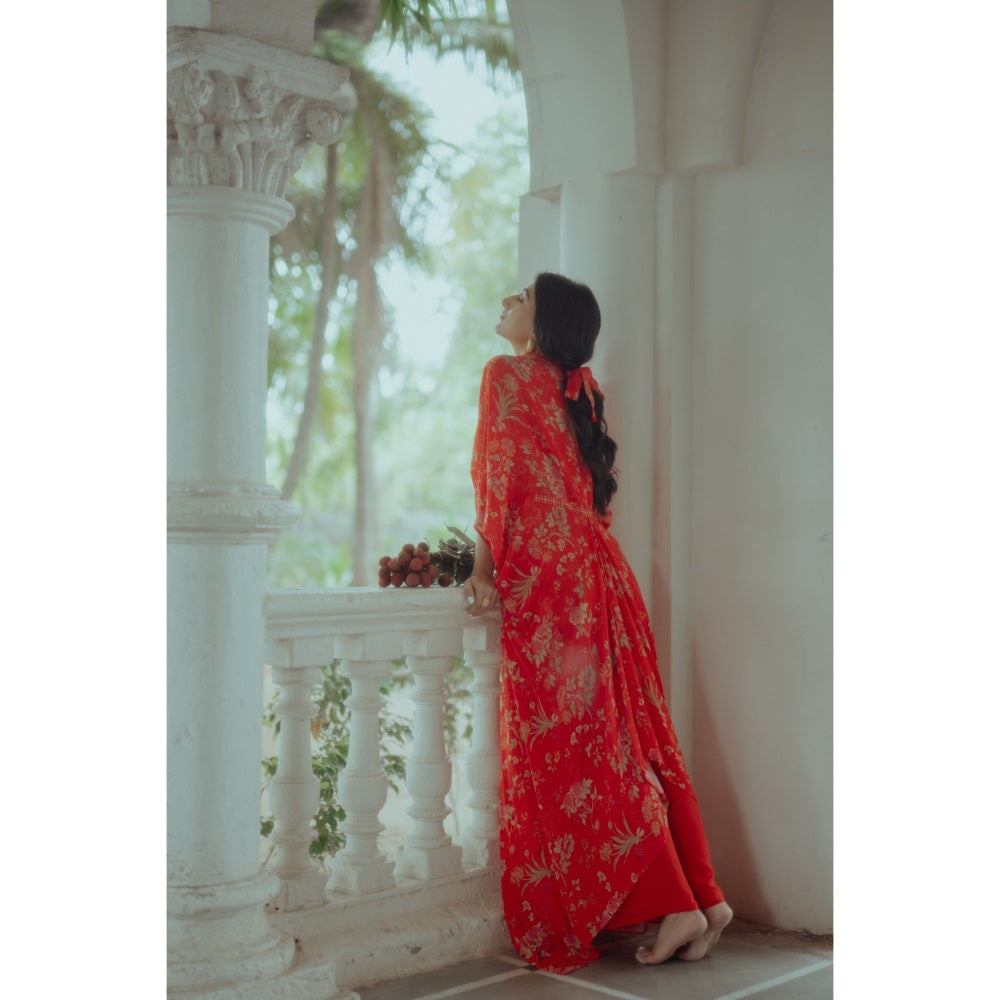 Paulmi & Harsh Poppy Red Rose Printed Fusion (Set of 3)