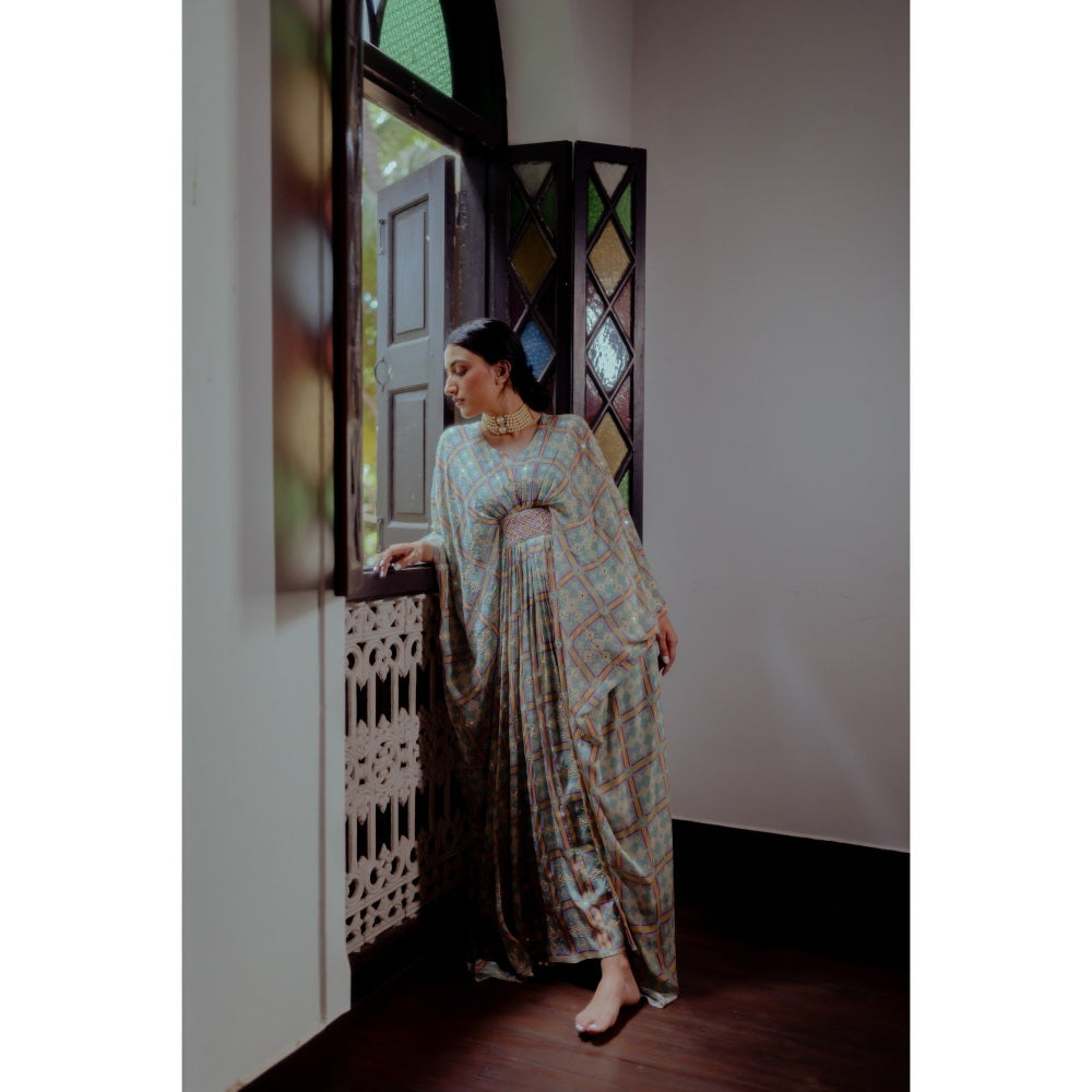 Paulmi & Harsh Teapot Blue Geometric Print Kaftan (Set of 2)