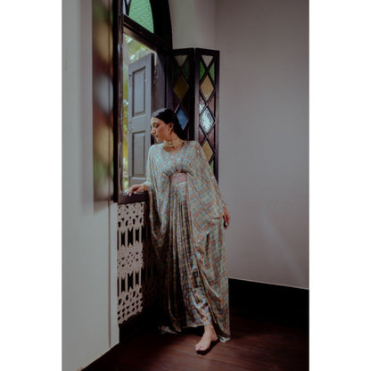 Paulmi & Harsh Teapot Blue Geometric Print Kaftan (Set of 2)