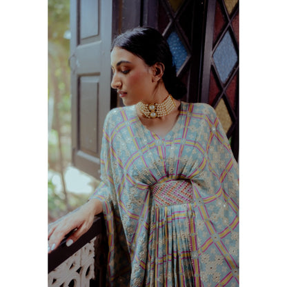 Paulmi & Harsh Teapot Blue Geometric Print Kaftan (Set of 2)