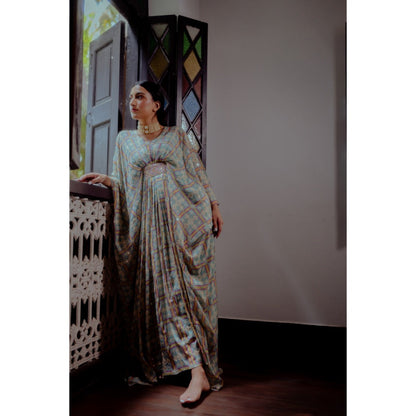 Paulmi & Harsh Teapot Blue Geometric Print Kaftan (Set of 2)