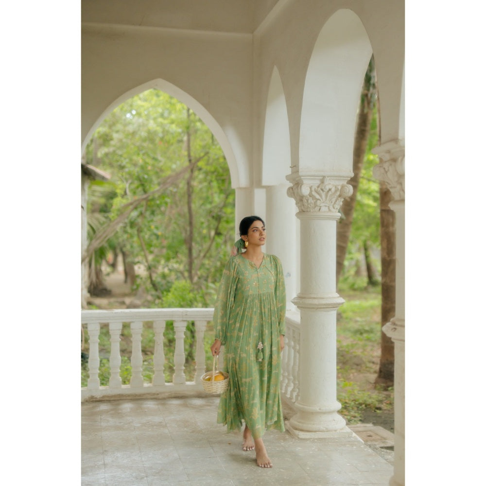 Paulmi & Harsh Fern Green Bagh Printed Dress