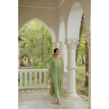 Paulmi & Harsh Fern Green Bagh Printed Dress