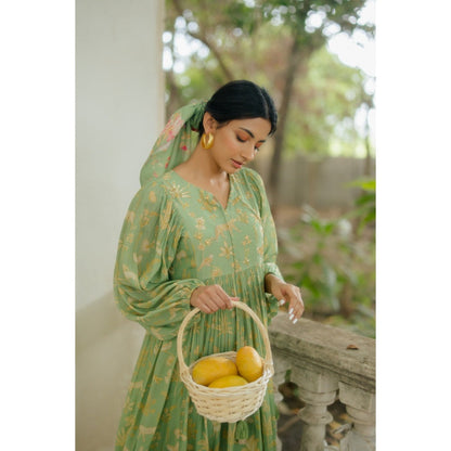 Paulmi & Harsh Fern Green Bagh Printed Dress