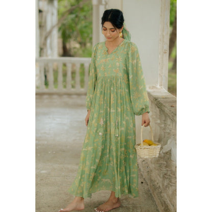 Paulmi & Harsh Fern Green Bagh Printed Dress
