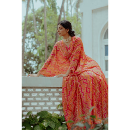 Paulmi & Harsh Mirrorwork Multicoloured Zigzag Kaftan (Set of 2)