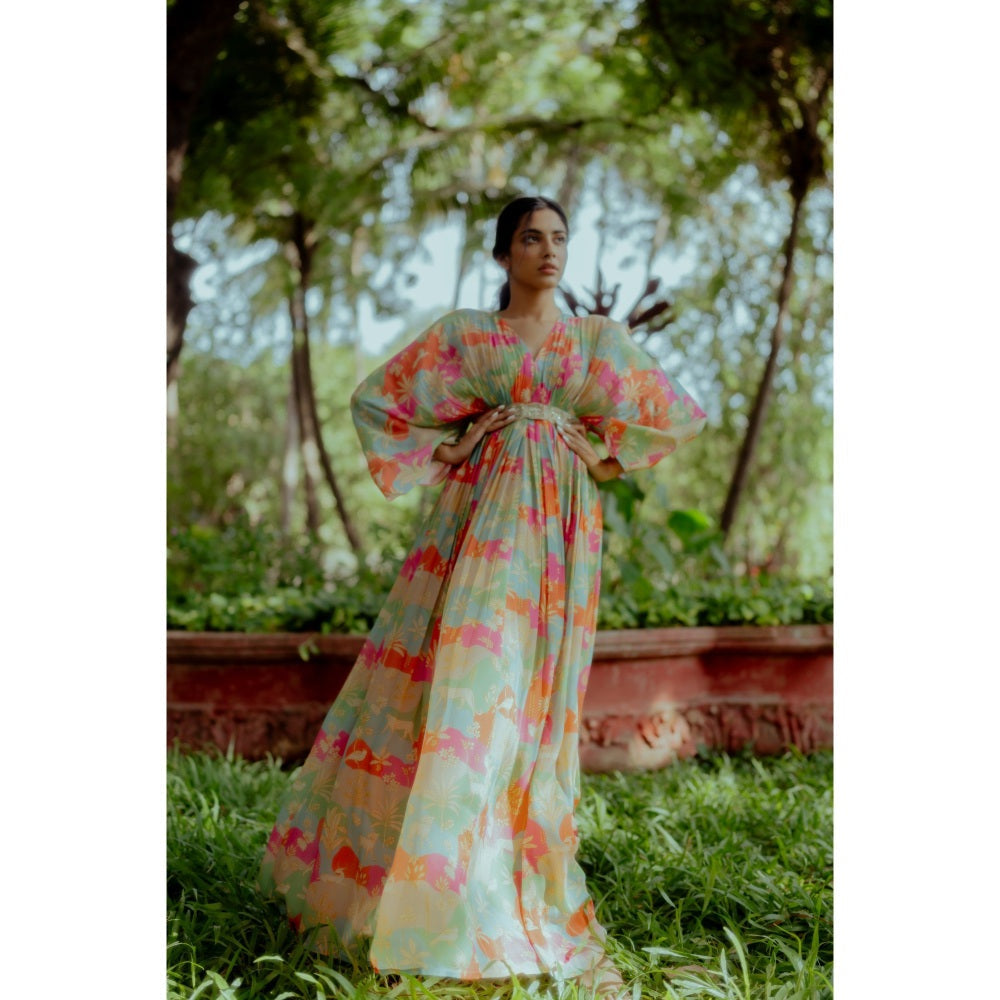 Paulmi & Harsh Naksha Printed Fusion Draped Kaftan (Set of 2)