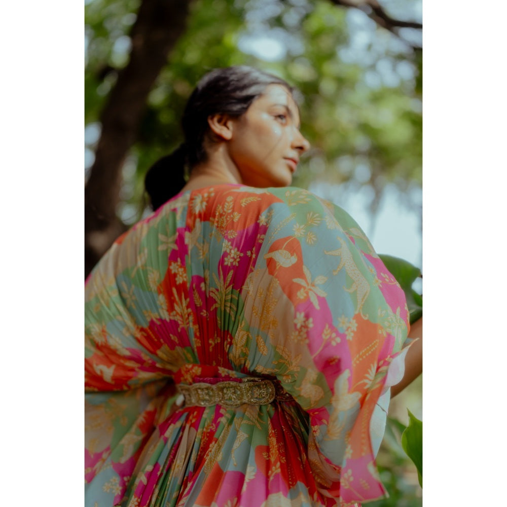 Paulmi & Harsh Naksha Printed Fusion Draped Kaftan (Set of 2)