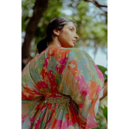 Paulmi & Harsh Naksha Printed Fusion Draped Kaftan (Set of 2)