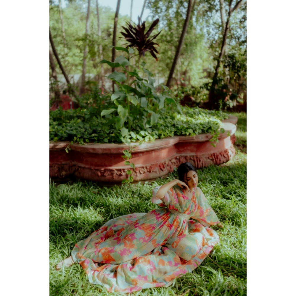 Paulmi & Harsh Naksha Printed Fusion Draped Kaftan (Set of 2)