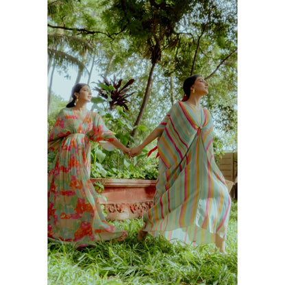 Paulmi & Harsh Naksha Printed Fusion Draped Kaftan (Set of 2)