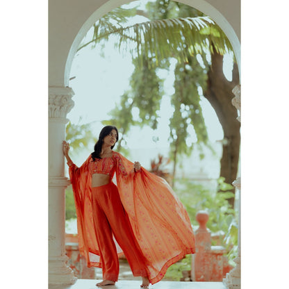 Paulmi & Harsh Sherbet Orange Rose Border Print (Set of 3)