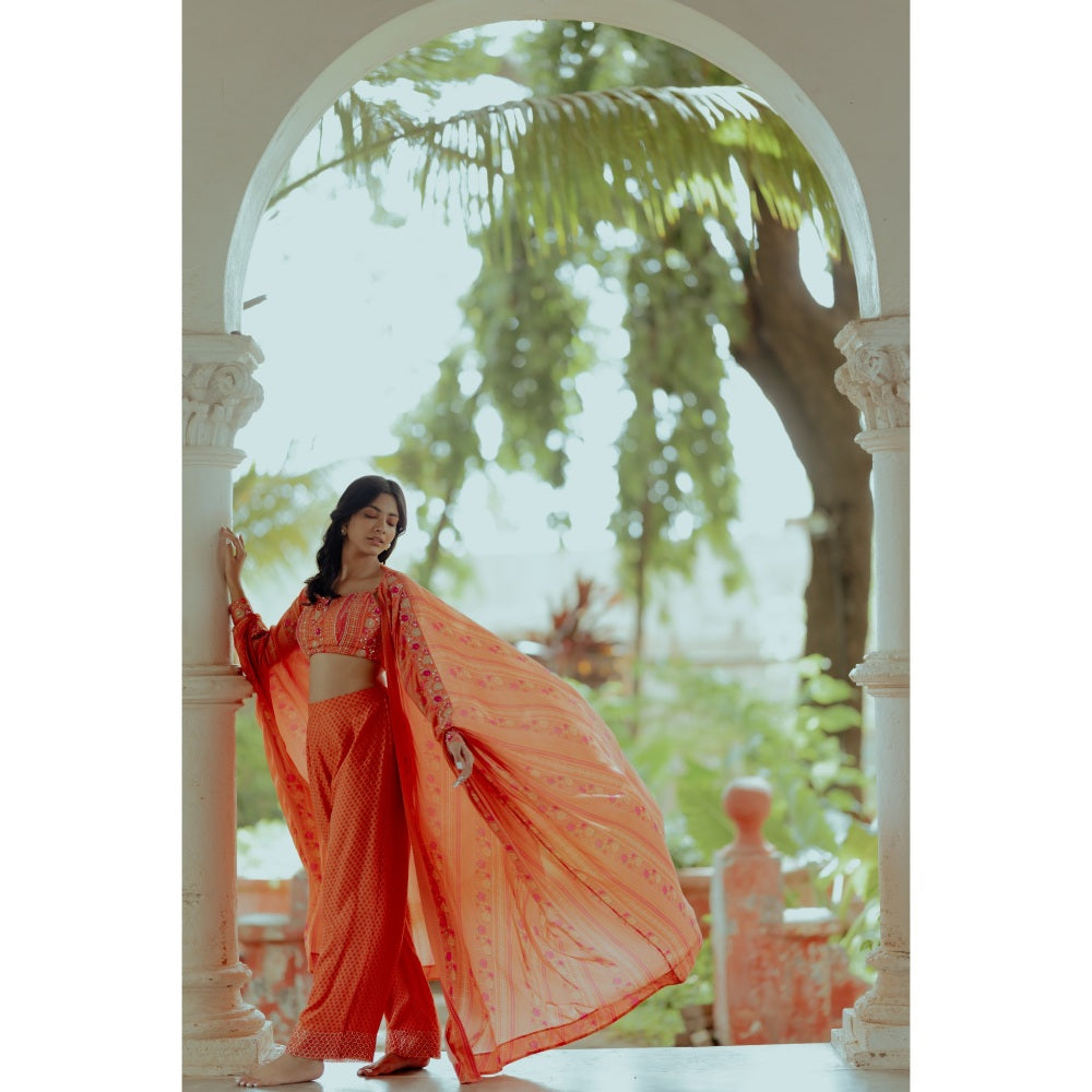 Paulmi & Harsh Sherbet Orange Rose Border Print (Set of 3)