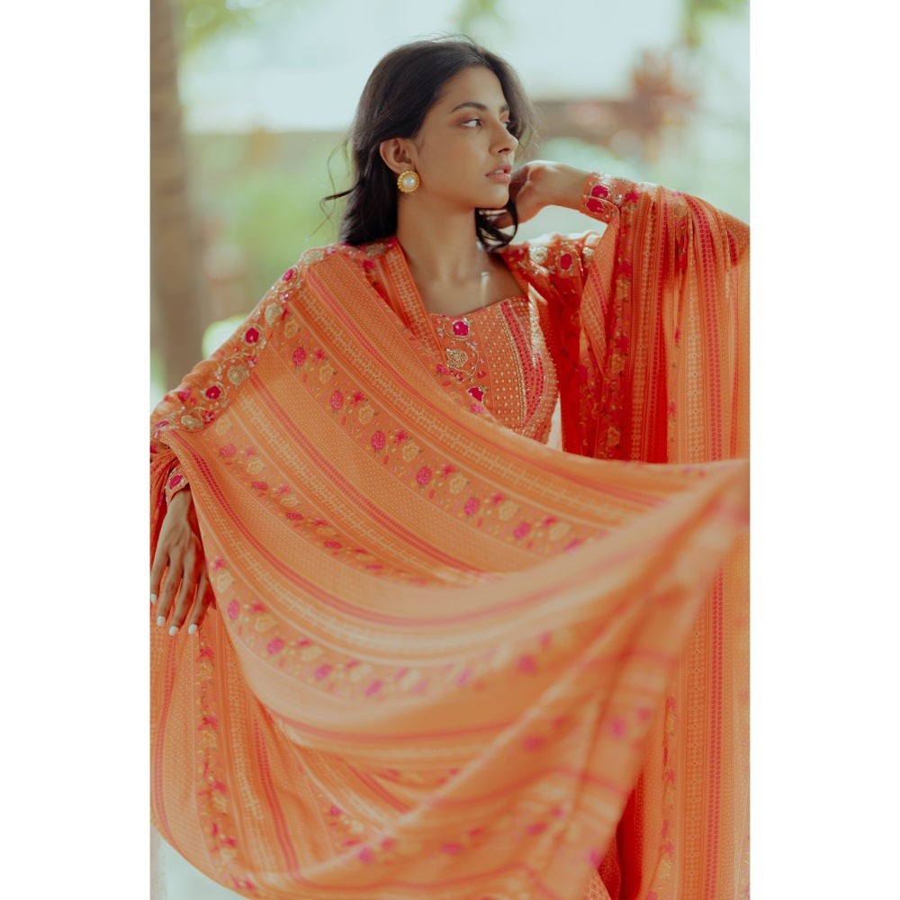 Paulmi & Harsh Sherbet Orange Rose Border Print (Set of 3)