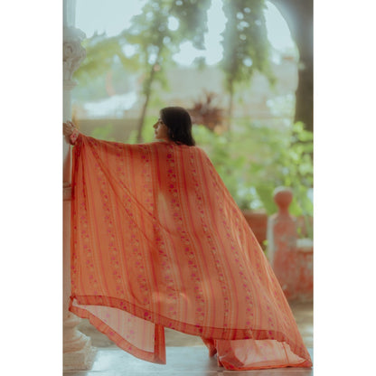 Paulmi & Harsh Sherbet Orange Rose Border Print (Set of 3)