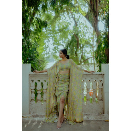 Paulmi & Harsh Geometric Print with Drama Jacket and Crop Top (Set of 3)