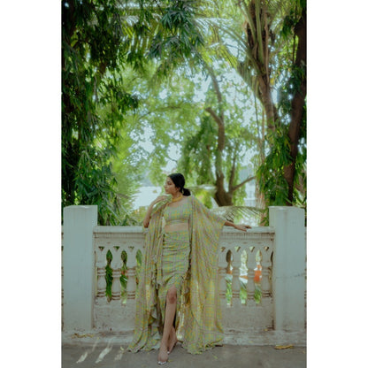 Paulmi & Harsh Geometric Print with Drama Jacket and Crop Top (Set of 3)