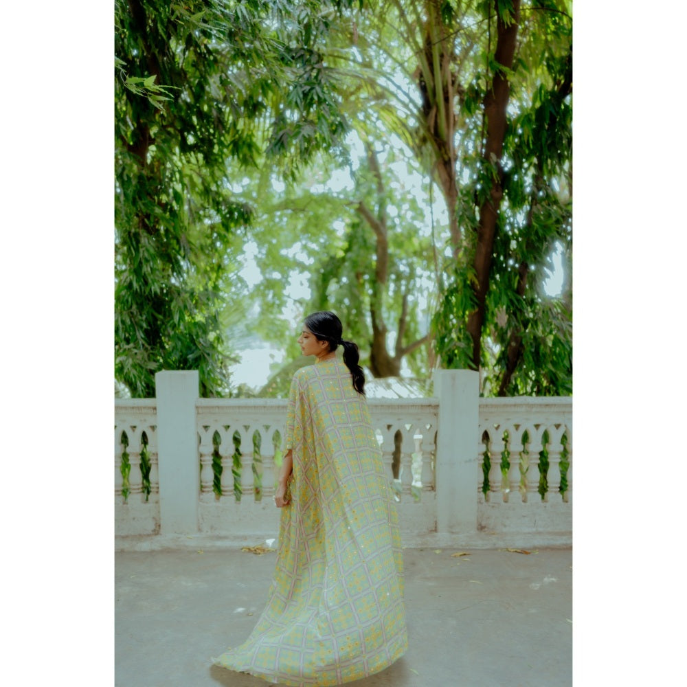 Paulmi & Harsh Geometric Print with Drama Jacket and Crop Top (Set of 3)