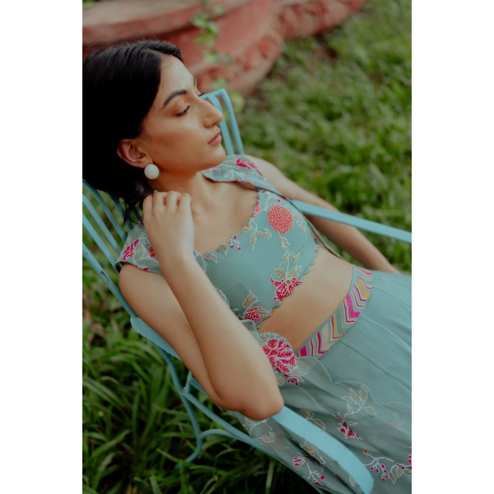 Paulmi & Harsh Tea Pot Blue Floral and Anar Printed (Set of 4)