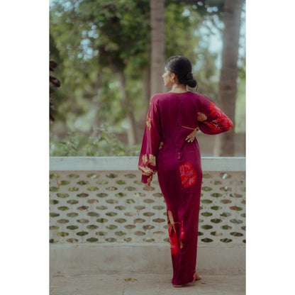 Paulmi & Harsh Grape Printed Ruched Dress with Slit