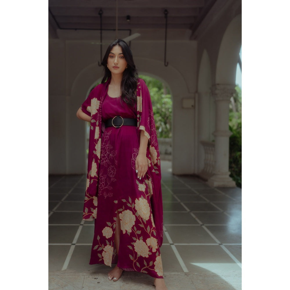 Paulmi & Harsh Grape Print Slit Maxi (Set of 3)