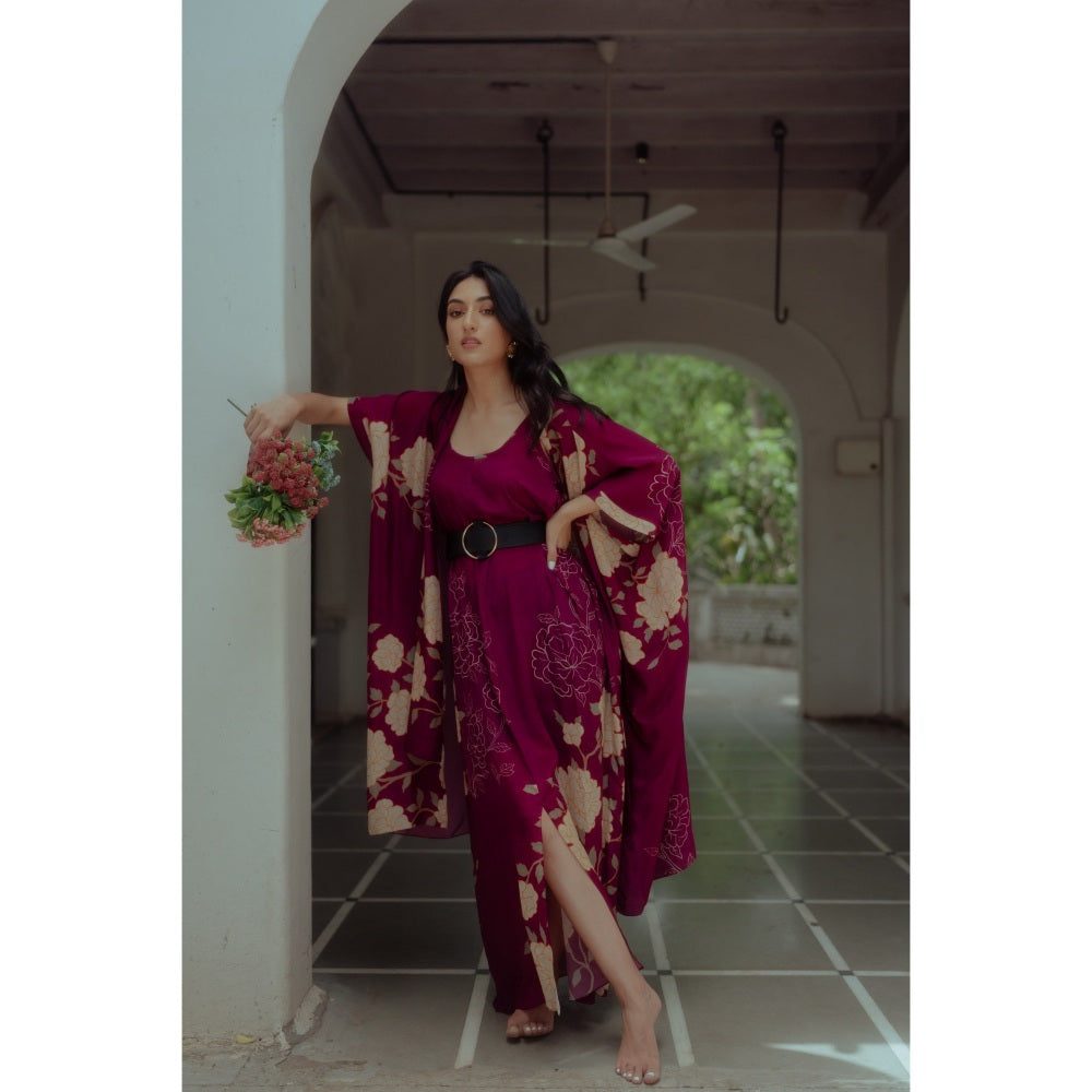 Paulmi & Harsh Grape Print Slit Maxi (Set of 3)