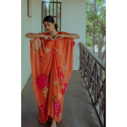 Paulmi & Harsh Sherbet Orange Anar and Rose Print Kaftan